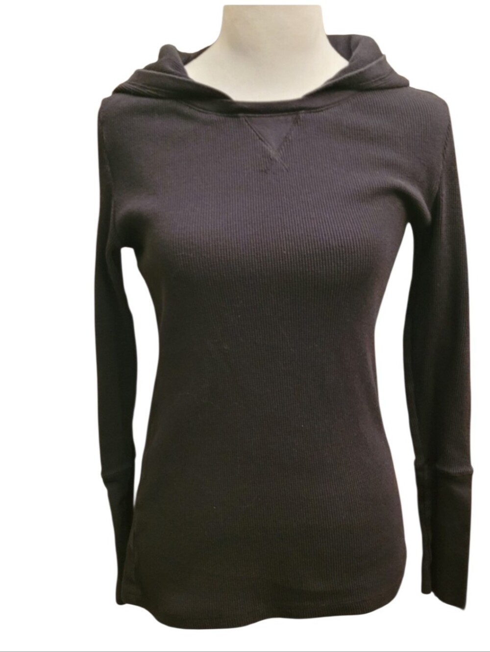 Calvin Klein Black Ribbed Hooded Waffle-knit Top